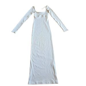 Bershka womens Sz XS cream long sleeve midi dress